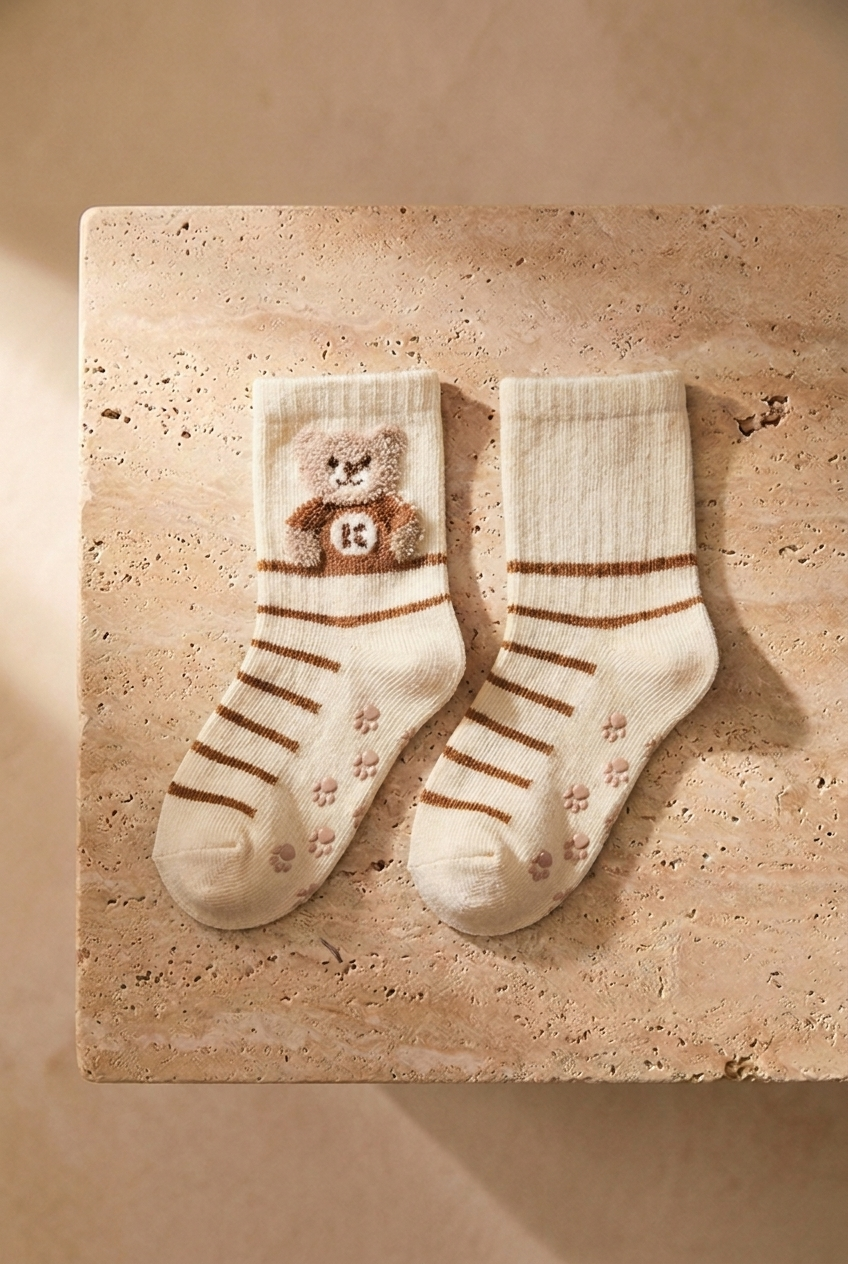 2 PCK PRINTED BABY SOCKS ECRU - LIGHT BROWN