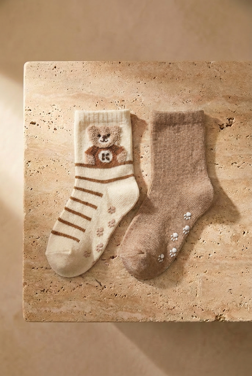 2 PCK PRINTED BABY SOCKS ECRU - LIGHT BROWN