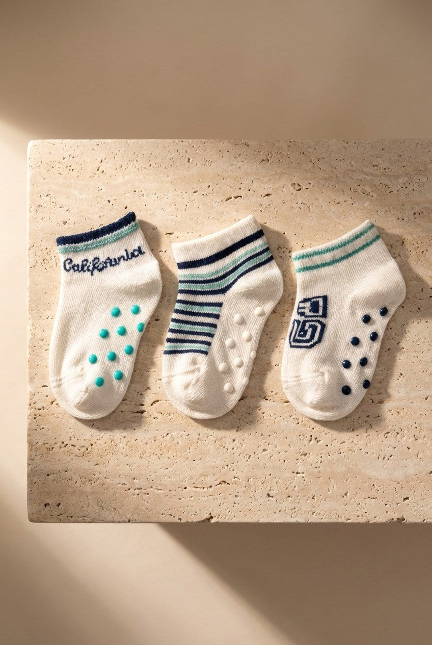 3PCK CALIFORNIA BABY STEP SOCKS ECRU MIX