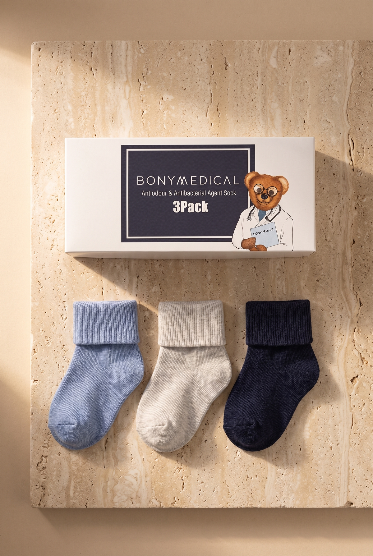MEDICAL 3PCK BABY SOCKS BLUE MIX