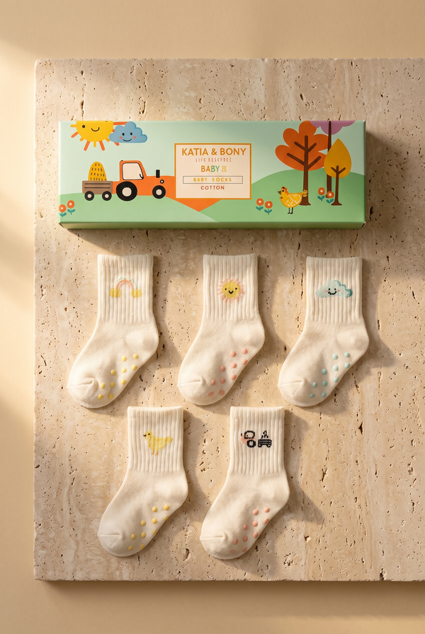 5PCK FARMWILLE BABY SOCKET SOCKS WHITE MIX