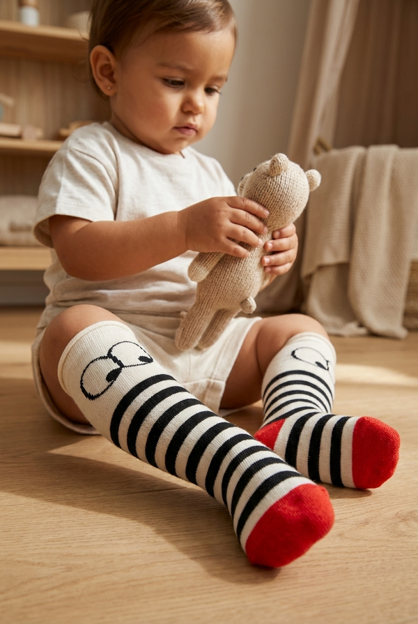 3D EYES BABY KNEE-HIGH SOCKS ECRU
