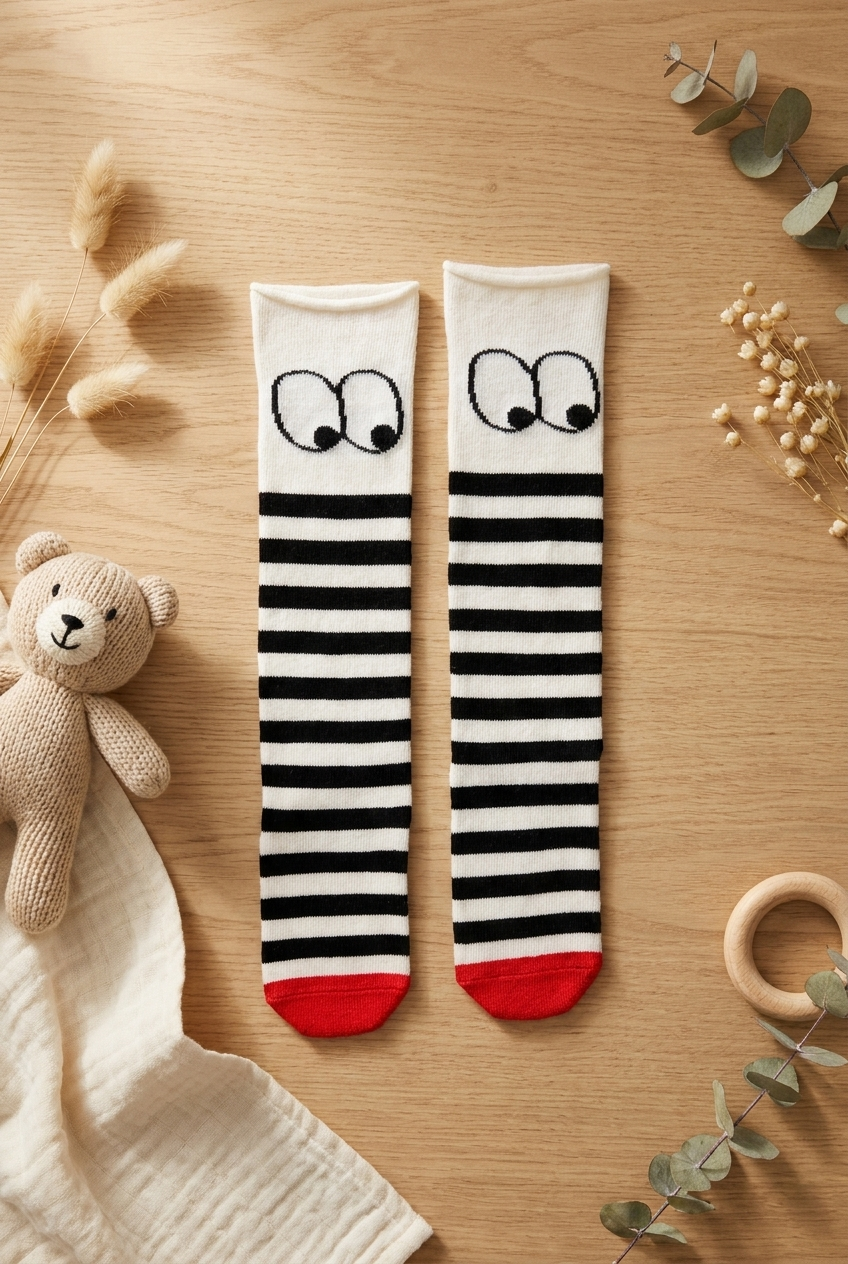 3D EYES BABY KNEE-HIGH SOCKS ECRU