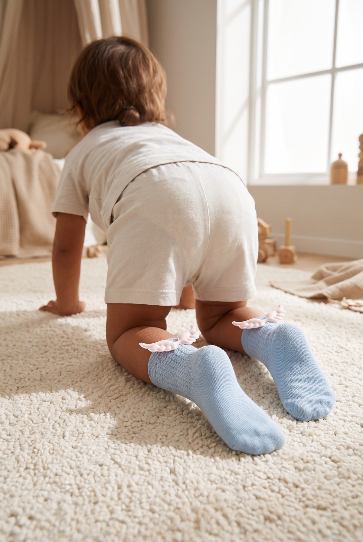 NEWBORN 5 PCK ORGANIC COTTON BABY SOCKS WHITE-BLUE