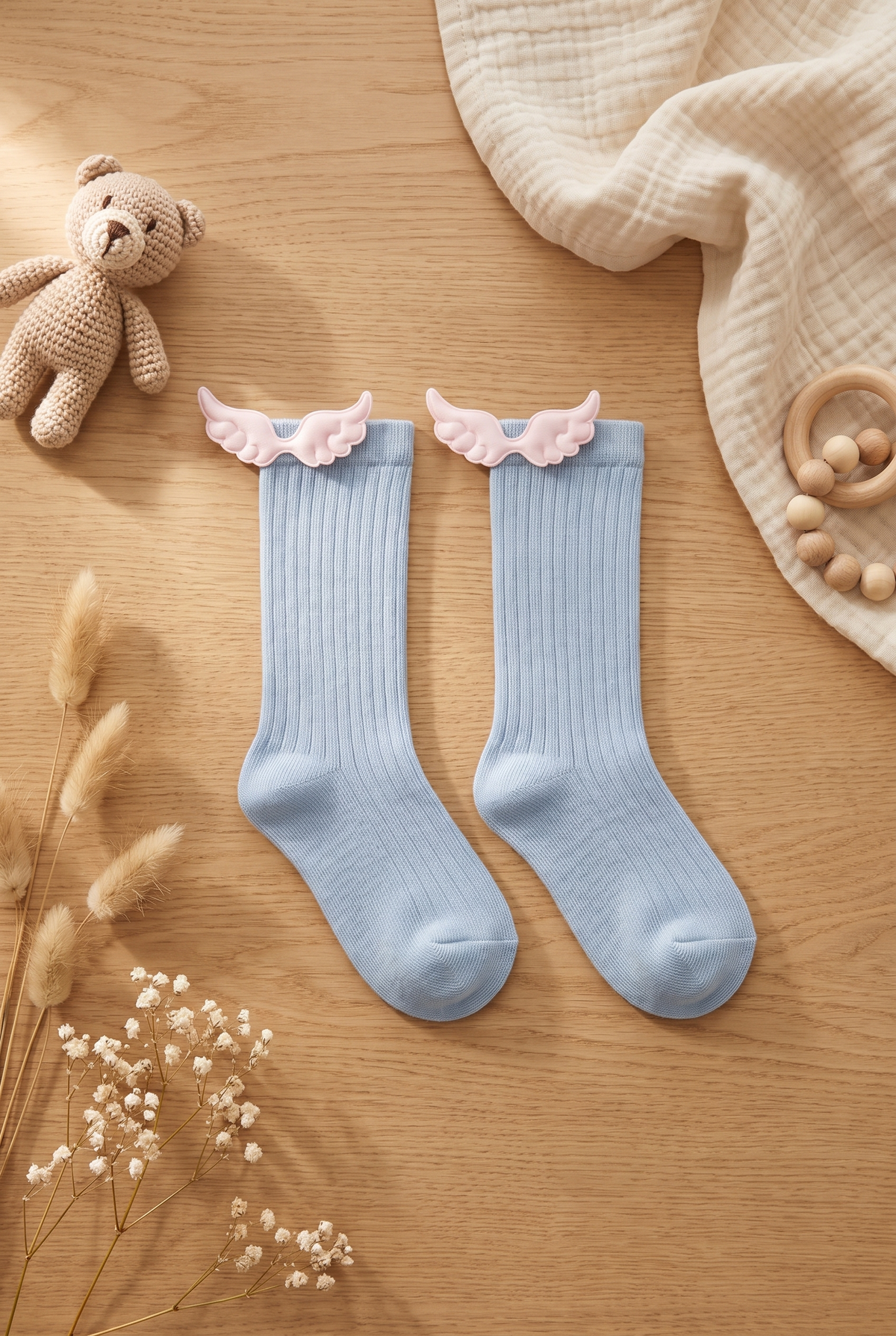 NEWBORN 5 PCK ORGANIC COTTON BABY SOCKS WHITE-BLUE