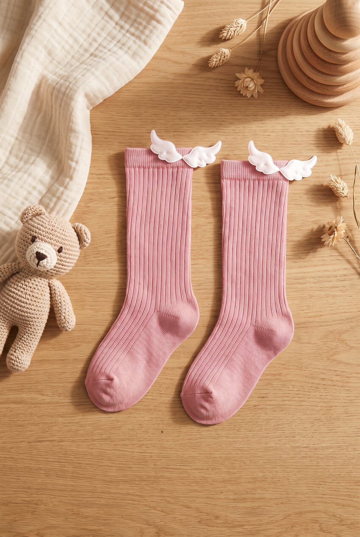 NEWBORN 5 PCK ORGANIC COTTON BABY SOCKS PINK-WHITE
