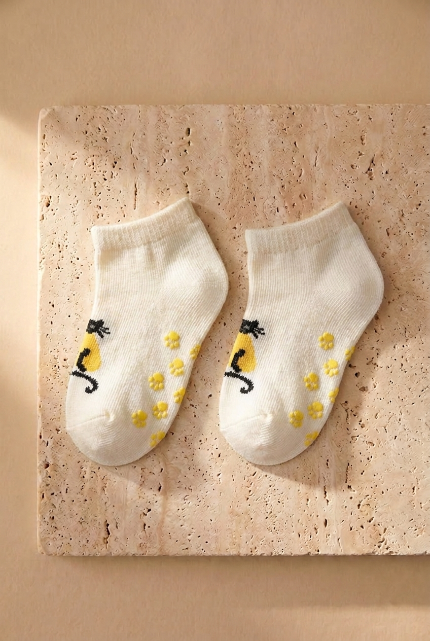 2PCK CAT BABY STEP SOCKS ECRU-BLUE