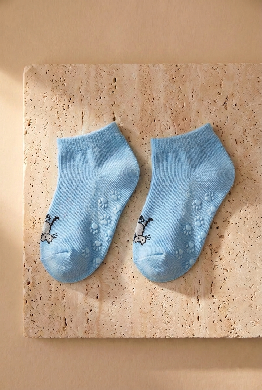 2PCK CAT BABY STEP SOCKS ECRU-BLUE