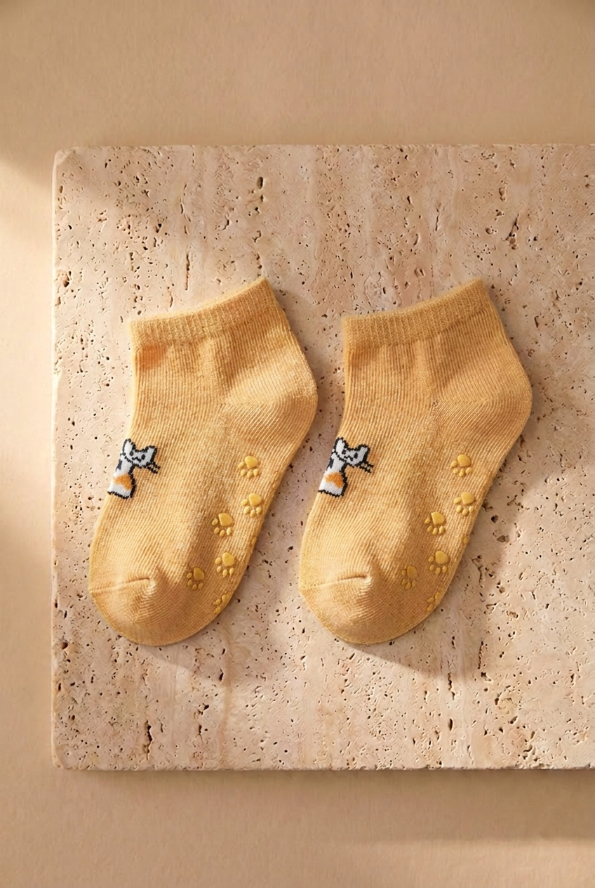 2PCK CAT BABY STEP SOCKS PINK/BROWN