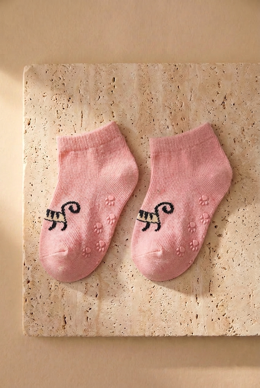 2PCK CAT BABY STEP SOCKS PINK/BROWN