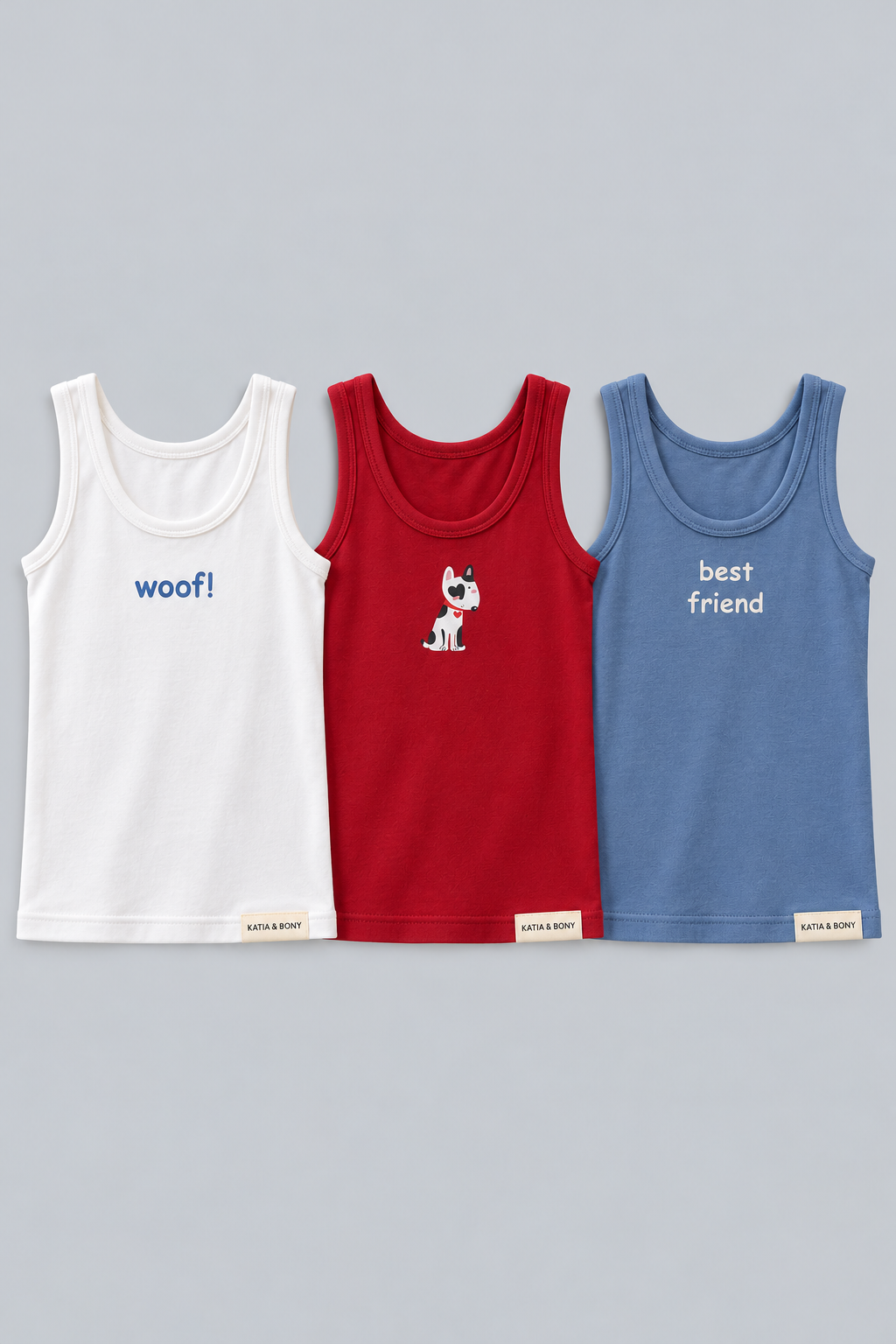 3PCK Dog Patterned Kids' Boxed Tank Top RED