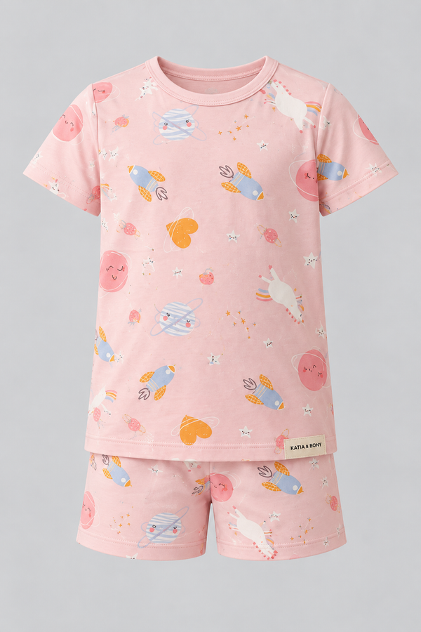 UNICORN PACKAGED GIRL'S SHORTS SET PINK