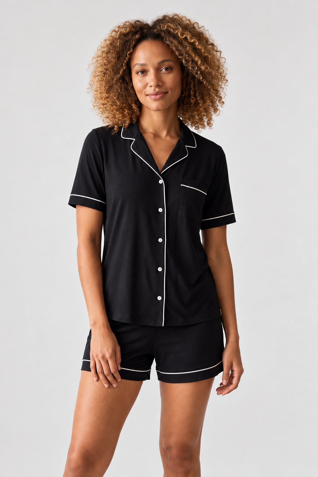 LUXURY WOMEN'S BUTTONED SHORTS SET BLACK