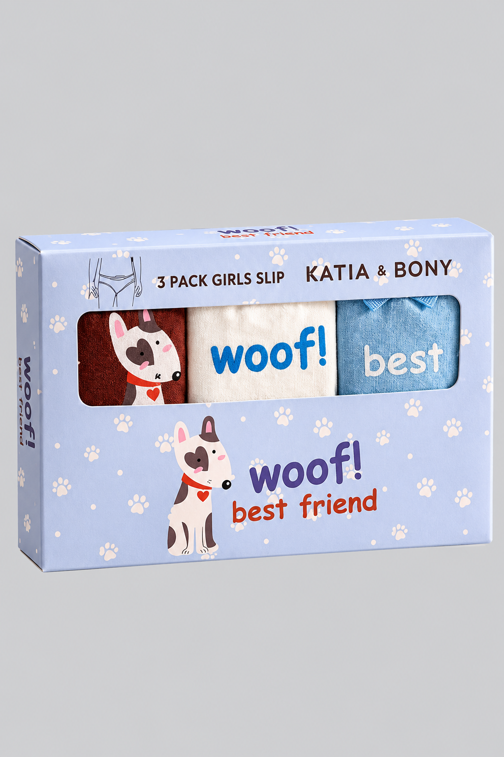 3PCK Dog Patterned Girl's Boxed Slip RED