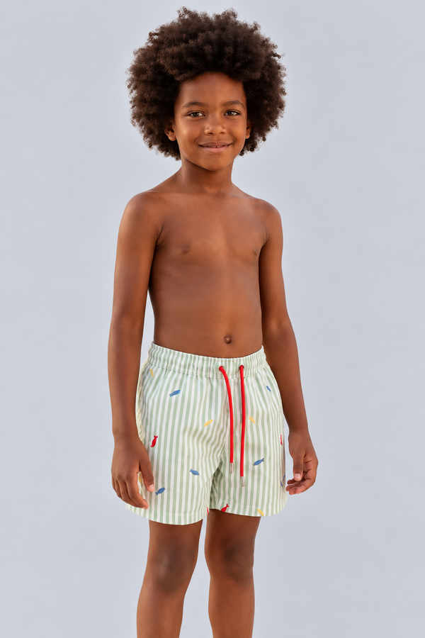 SEA LA VIE FISH EMBROIDERED BOYS' SWIM SHORTS GREEN