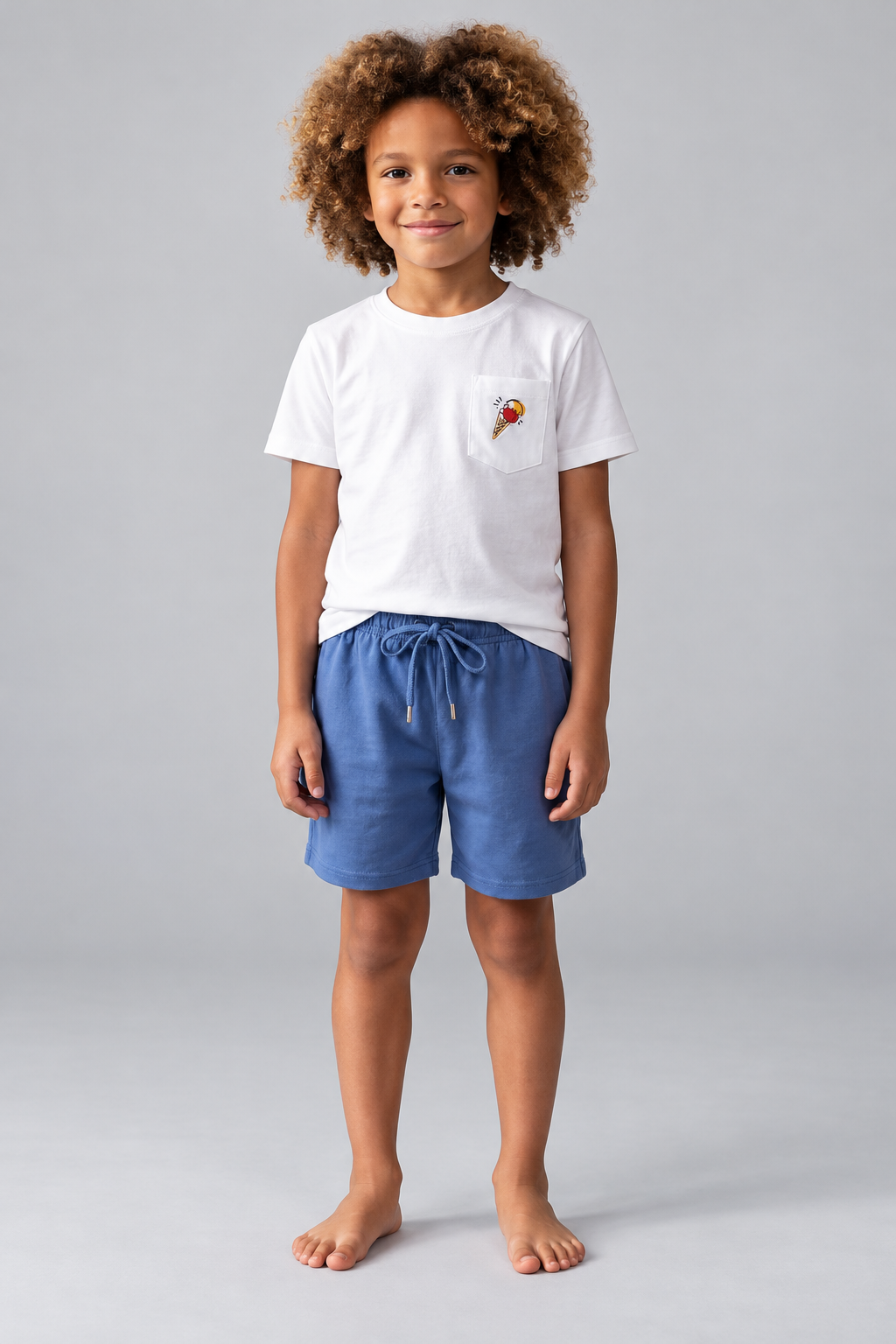 FLORAL OUTBURST ICE CREAM THEMED BOYS SHORTS SET ECRU