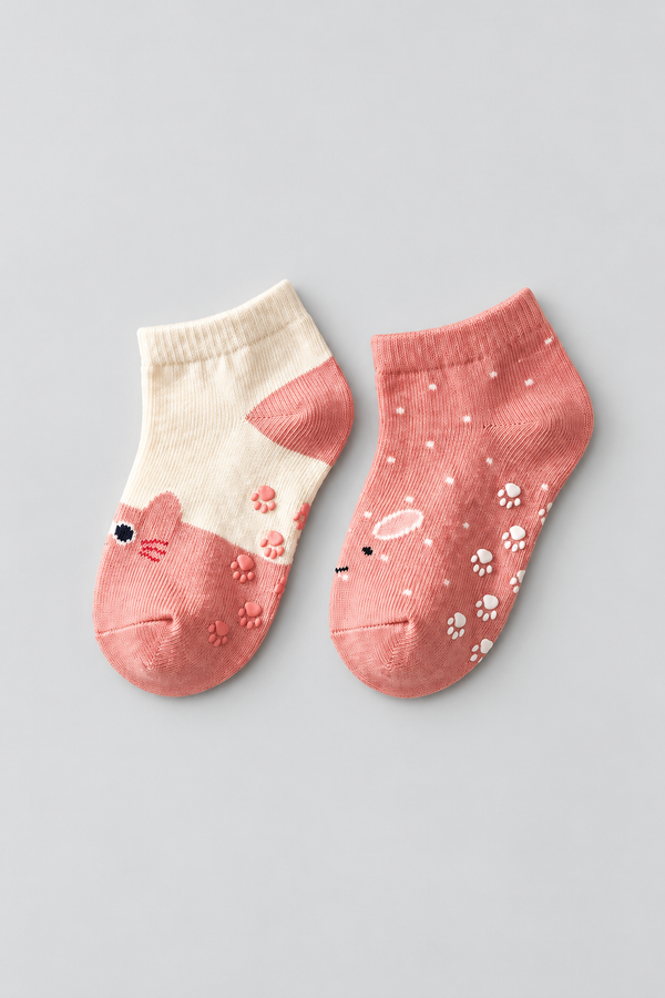 2PCK CUTE ANIMAL PATTERNED BABY STEP SOCKS PINK/WHITE