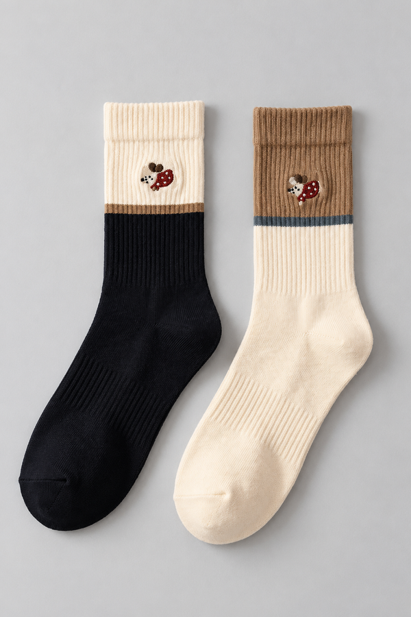 2PCK DOG UNISEX SOCKS ECRU MIX