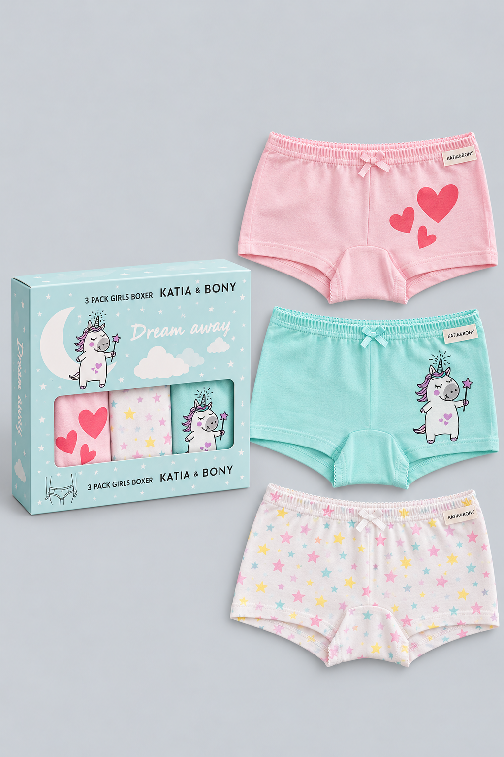 3PCK Patterned Girl's Boxed Boxer Shorts MINT