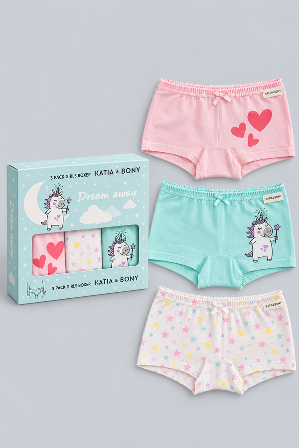 3PCK Patterned Girl's Boxed Boxer Shorts MINT