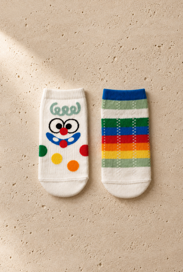 2PCK SMILING FACE CHILDREN'S STEP SOCKS MIX