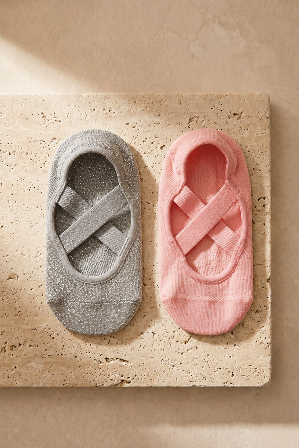 2PCK ASTA YOGA KIDS INVISIBLE SOCKS PINK-SILVER