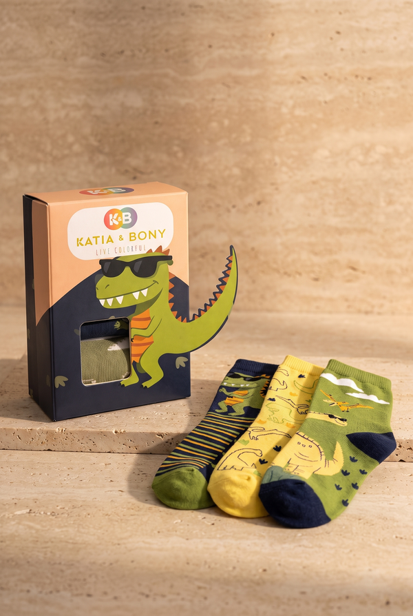 3PCK Dinosaur Boxed Children's Ankle Socks MIX