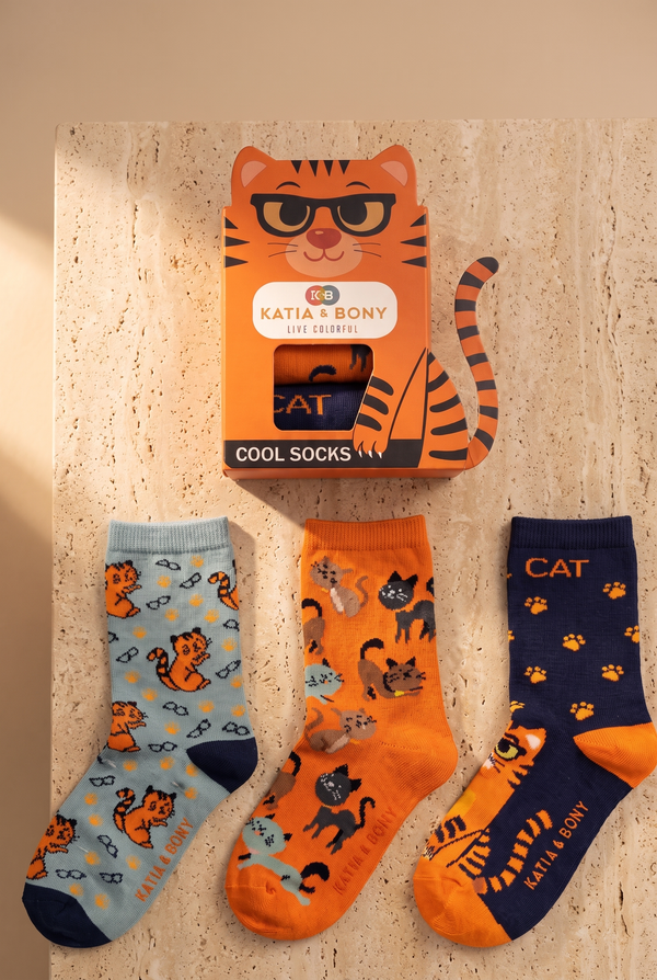 3PCK Cat Pattern Boxed Children's Ankle Socks MIX
