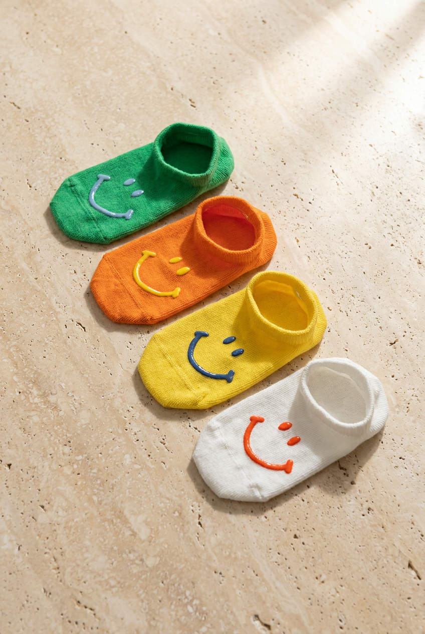 4PCK SMILEY-FACED BOXED CHILDREN'S INVISIBLE SOCKS MIX