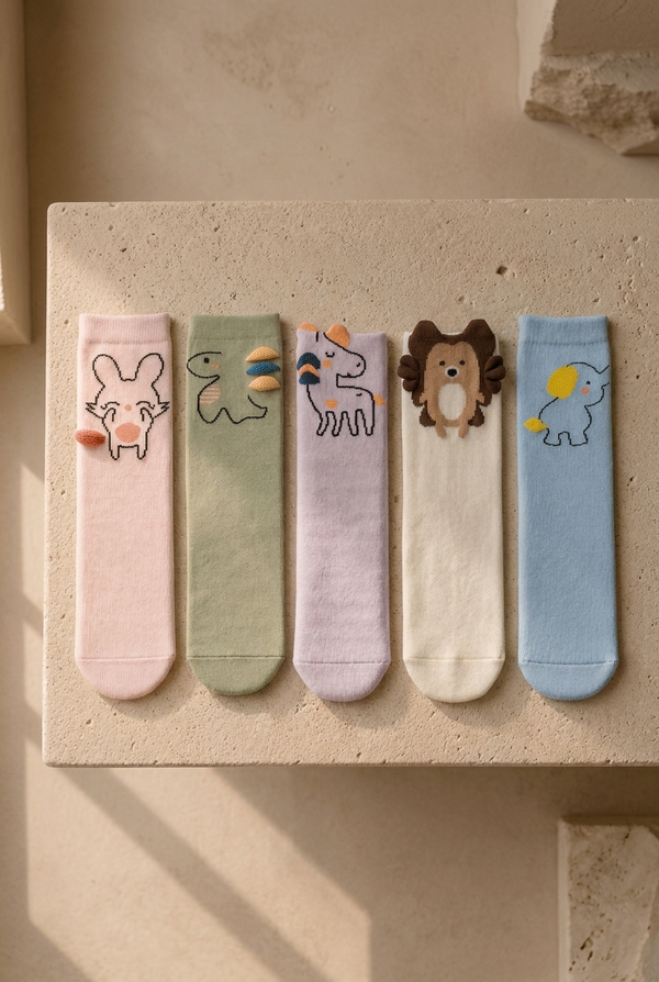 5 PCK KIDS ANIMAL PRINT SOCKS MIX