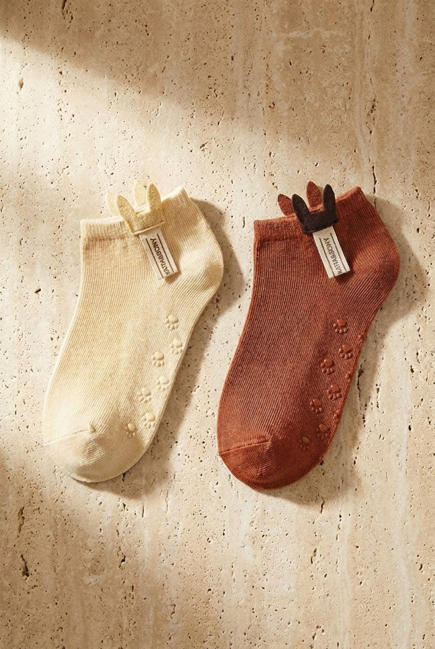 2PCK ACCESSORY KIDS STEP SOCKS ECRU-BROWN