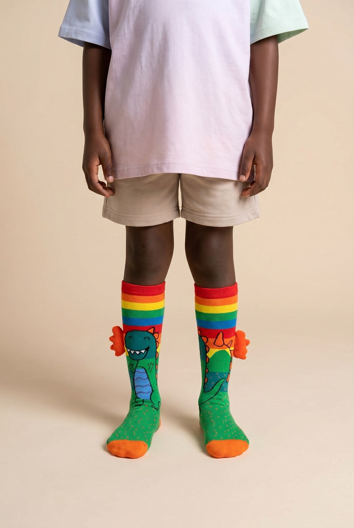 DINOSAUR PATTERNED ACCESSORIZED CHILDREN'S KNEE-HIGH SOCKS MIX