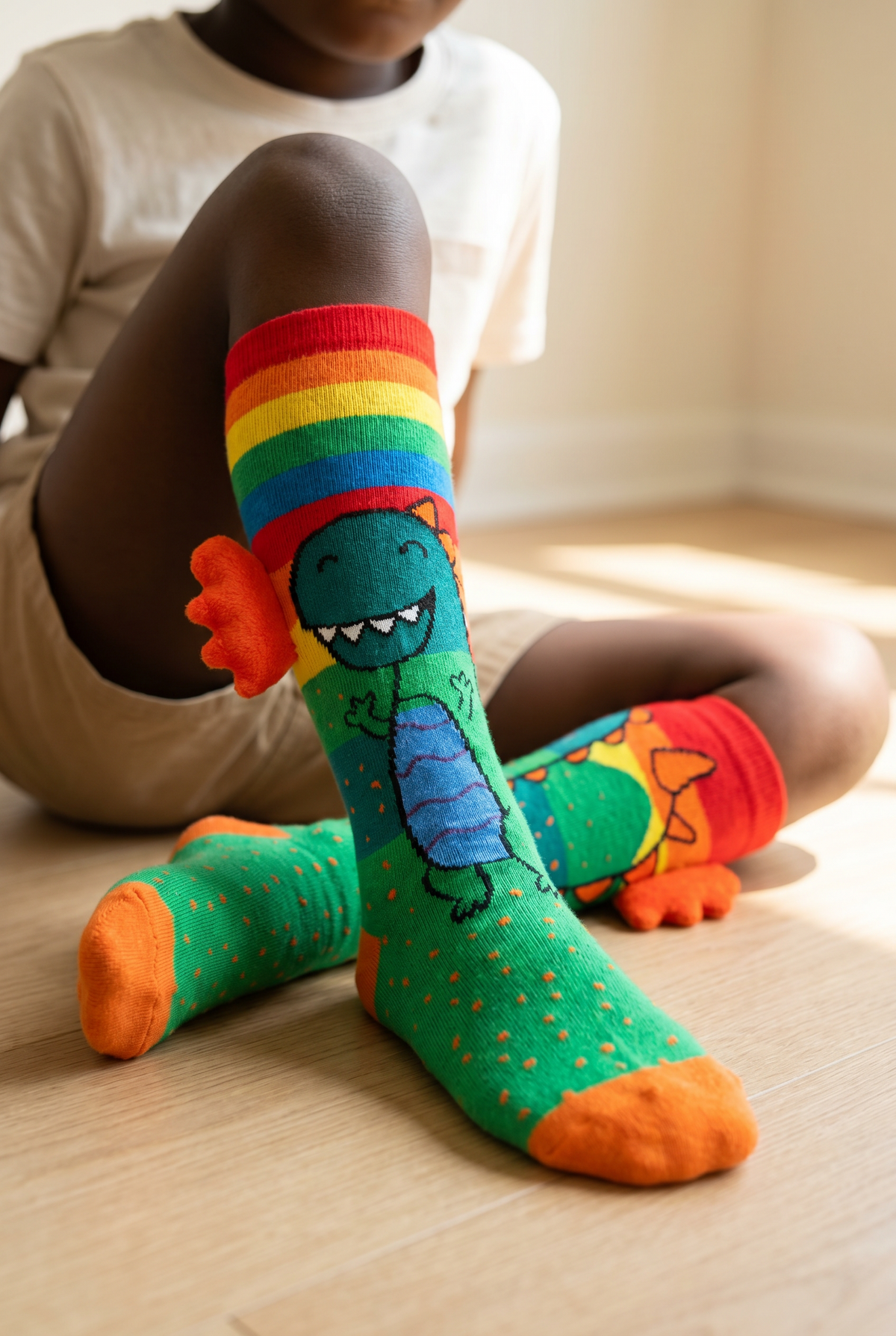 DINOSAUR PATTERNED ACCESSORIZED CHILDREN'S KNEE-HIGH SOCKS MIX