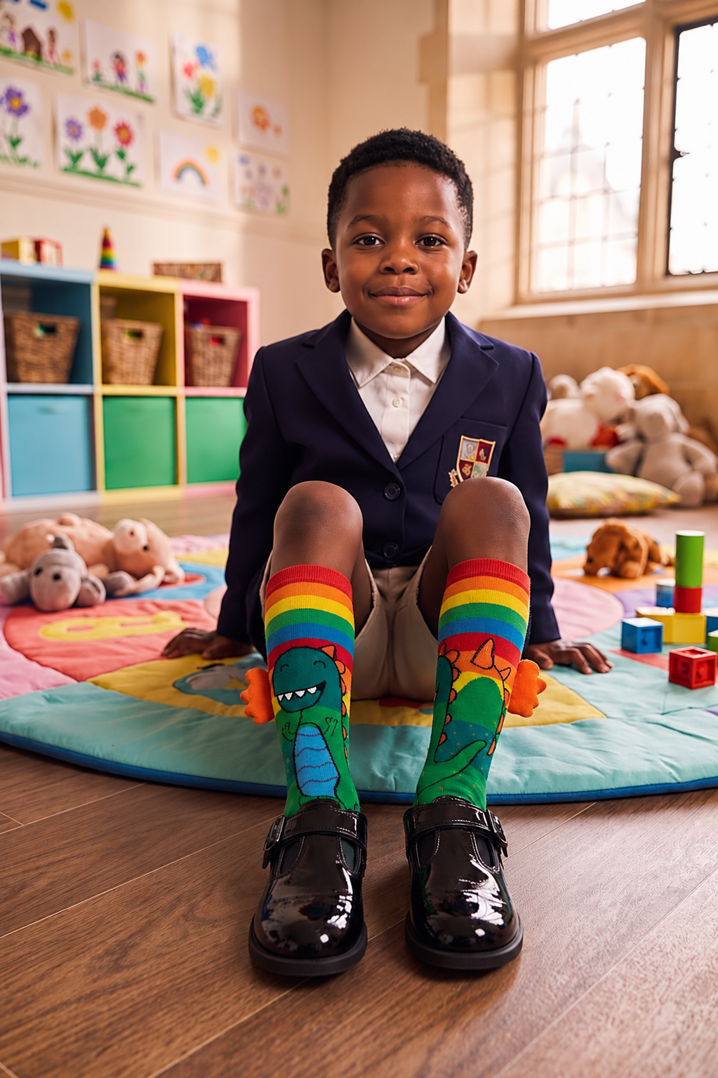 DINOSAUR PATTERNED ACCESSORIZED CHILDREN'S KNEE-HIGH SOCKS MIX
