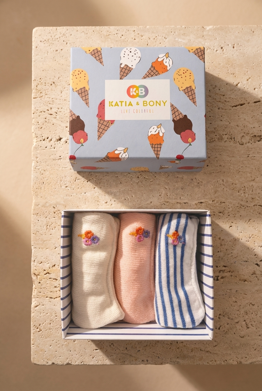 3PCK ICE CREAM BOXED CHILDREN'S INVISIBLE SOCKS MIX