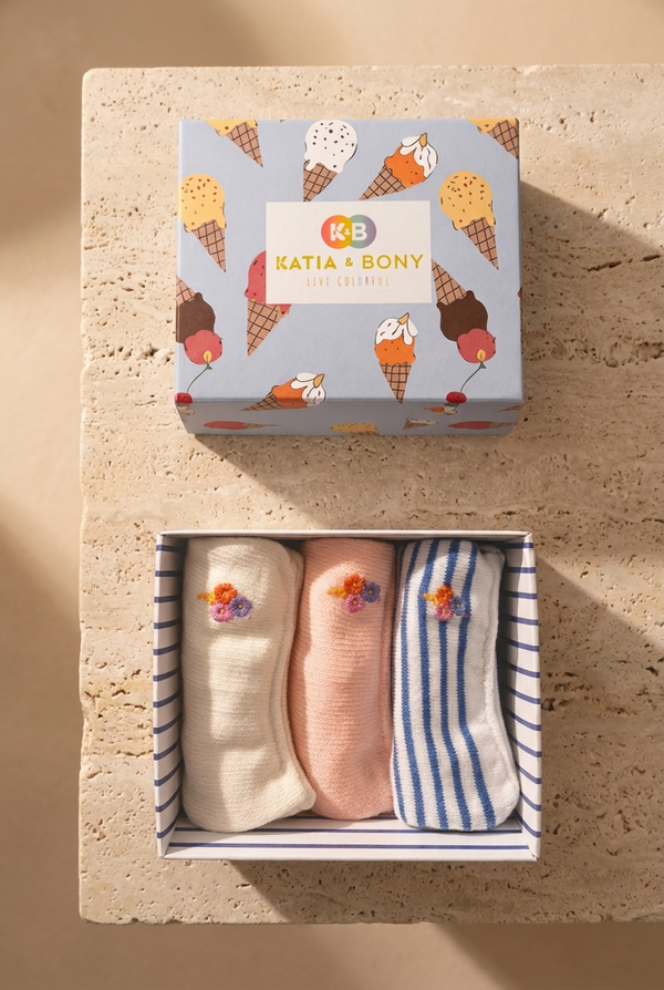 3PCK ICE CREAM BOXED CHILDREN'S INVISIBLE SOCKS MIX