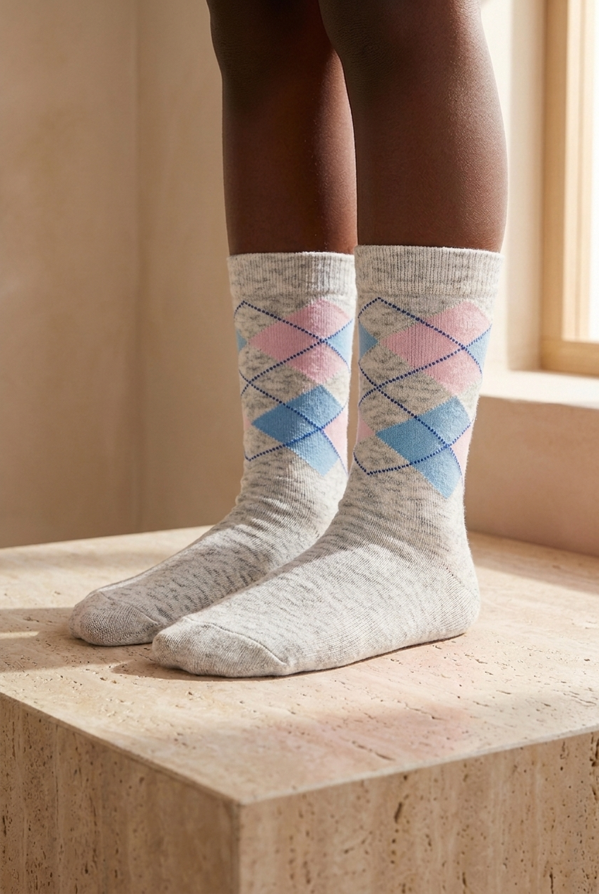 PLAID PATTERNED CHILDREN SOCK GREY