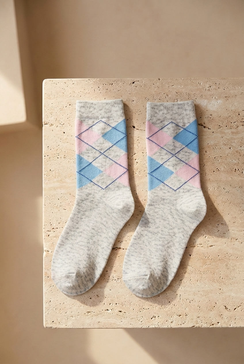 PLAID PATTERNED CHILDREN SOCK GREY