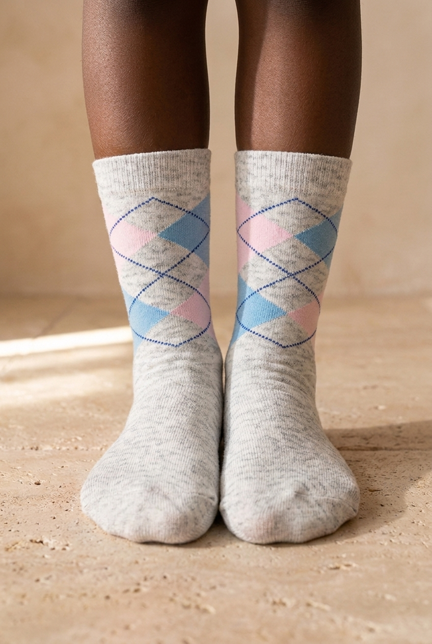 PLAID PATTERNED CHILDREN SOCK GREY