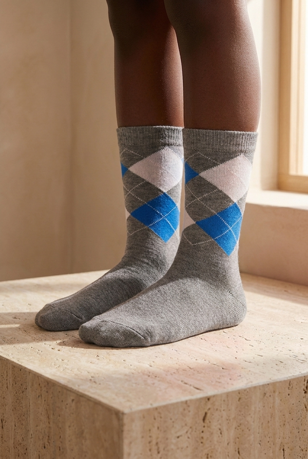 PLAID PATTERNED CHILDREN SOCK GREY MELANGE