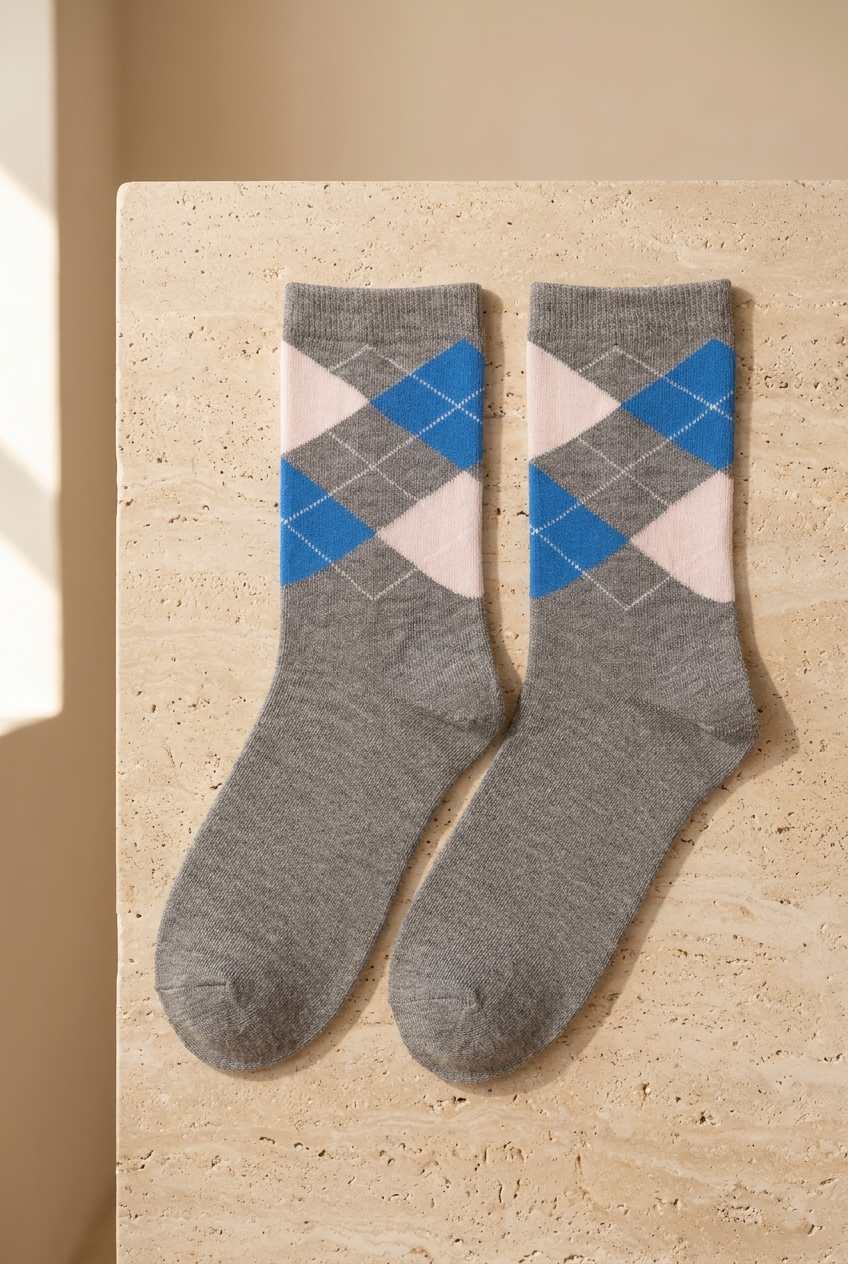 PLAID PATTERNED CHILDREN SOCK GREY MELANGE