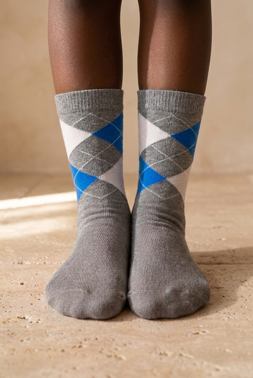 PLAID PATTERNED CHILDREN SOCK GREY MELANGE