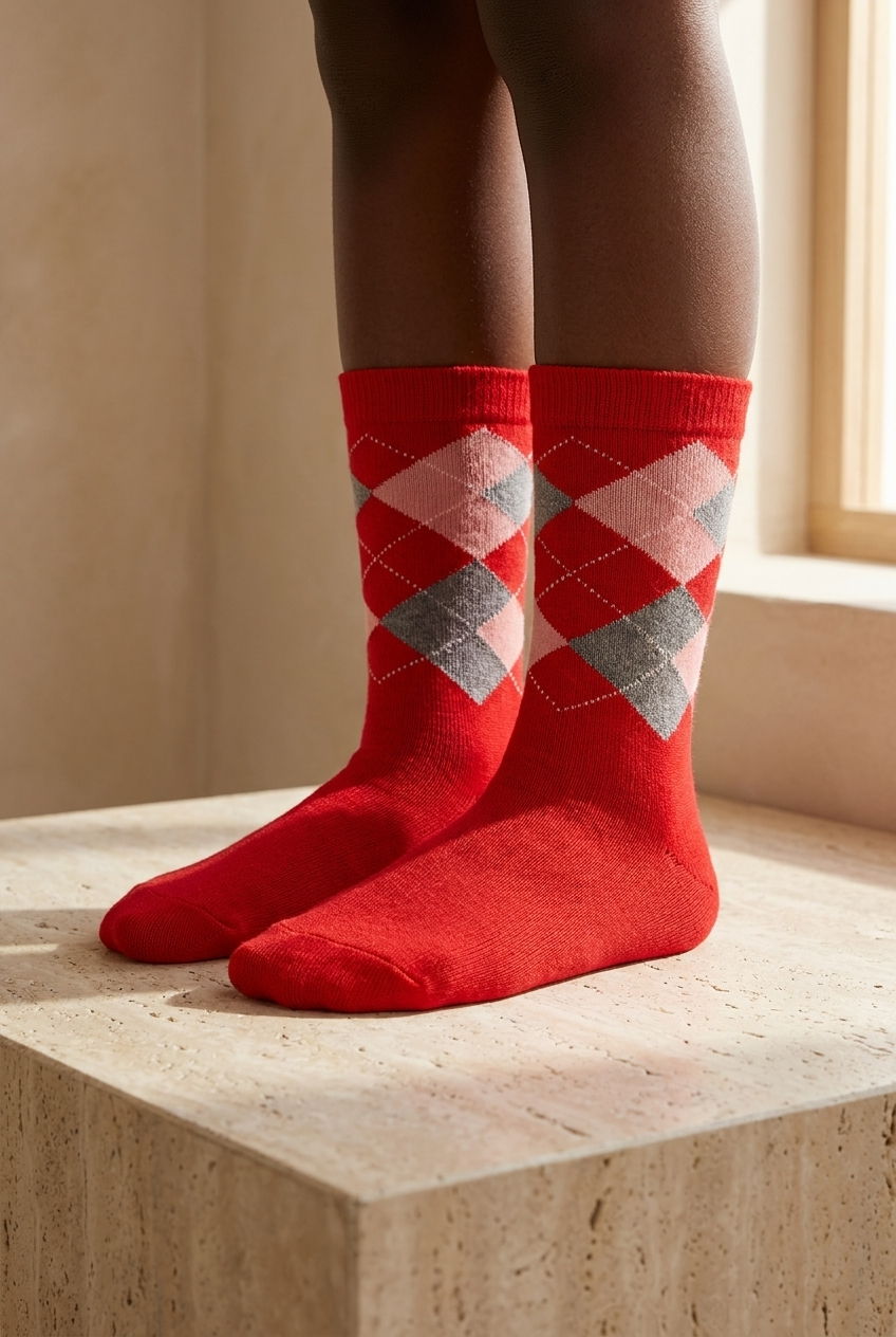 PLAID PATTERNED CHILDREN SOCK RED