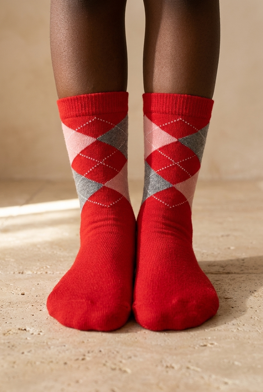 PLAID PATTERNED CHILDREN SOCK RED