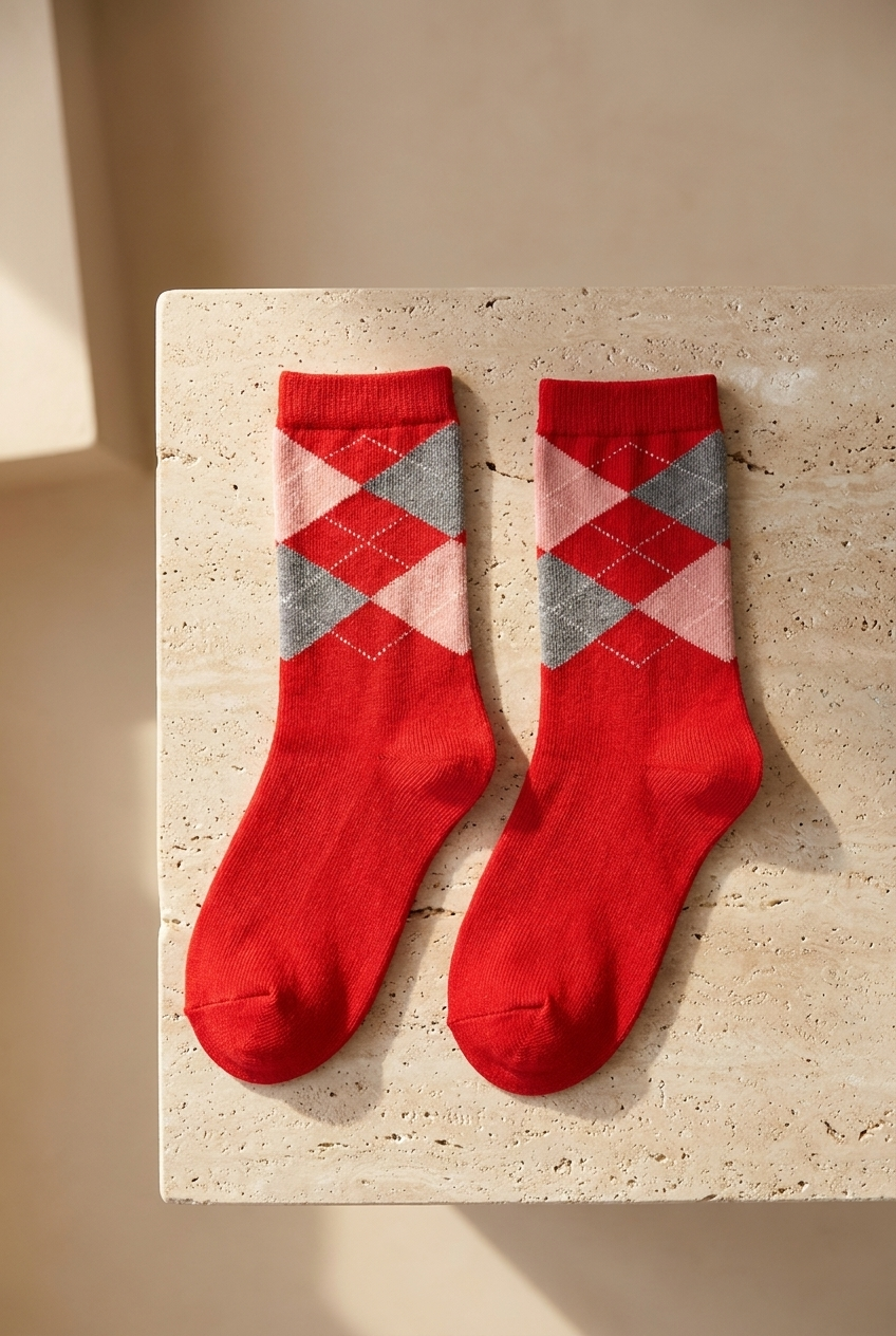 PLAID PATTERNED CHILDREN SOCK RED