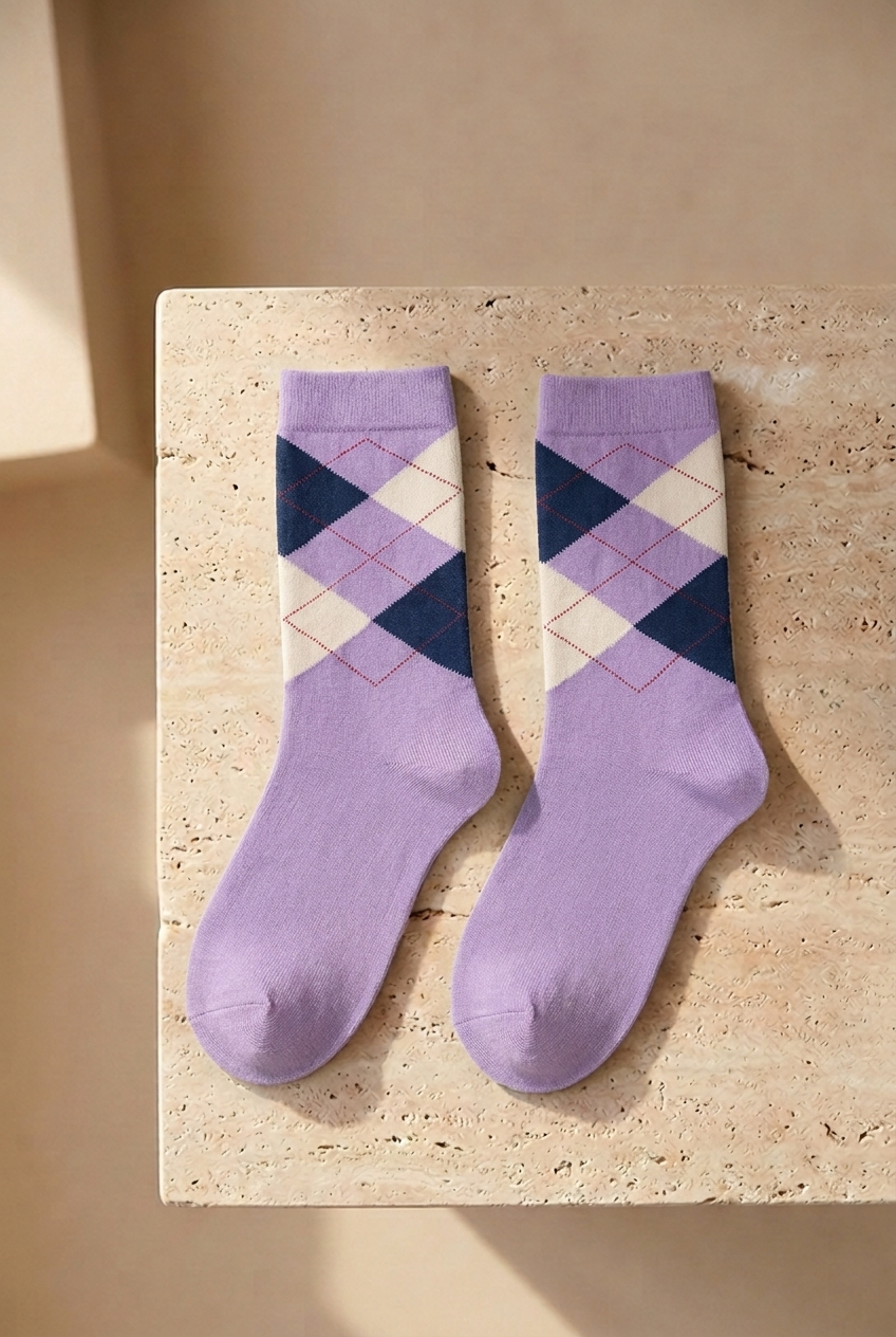 PLAID PATTERNED CHILDREN SOCK LILAC