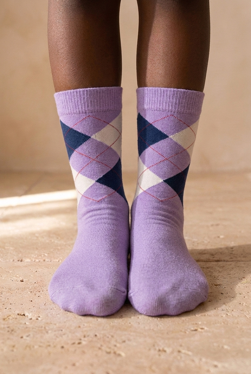 PLAID PATTERNED CHILDREN SOCK LILAC