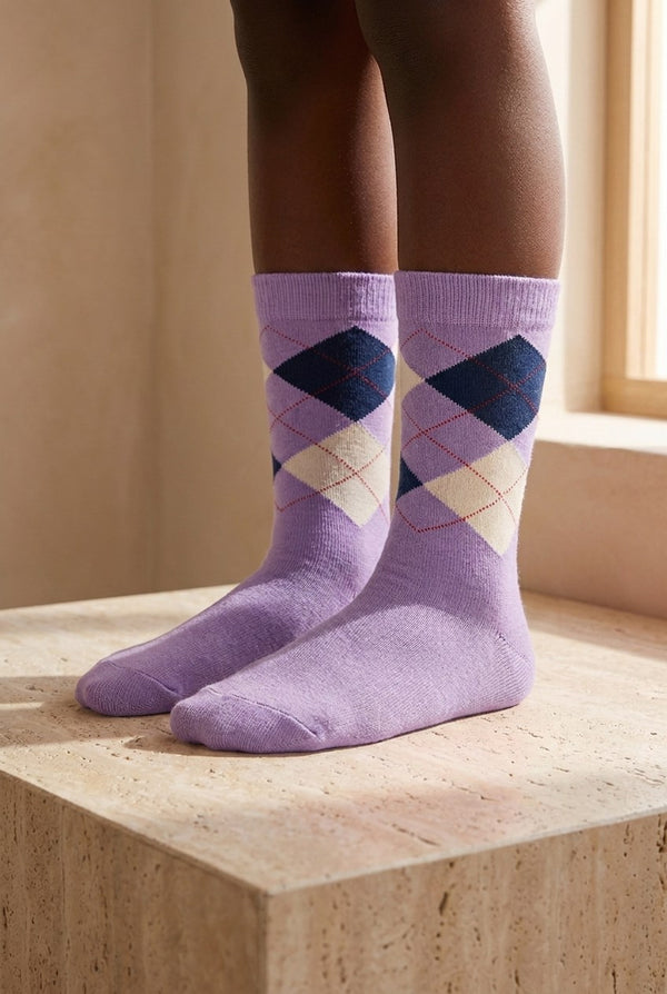 PLAID PATTERNED CHILDREN SOCK LILAC