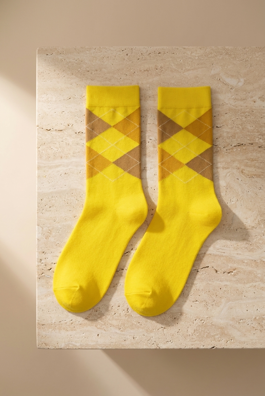 PLAID PATTERNED CHILDREN SOCK YELLOW