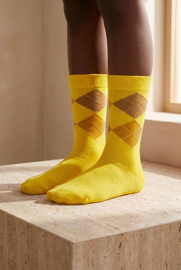 PLAID PATTERNED CHILDREN SOCK YELLOW